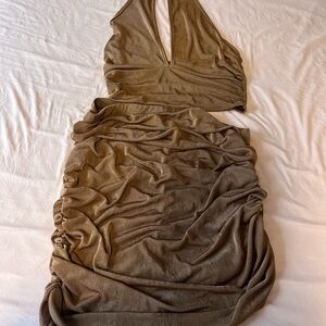 Elegant Tan Halter Dress